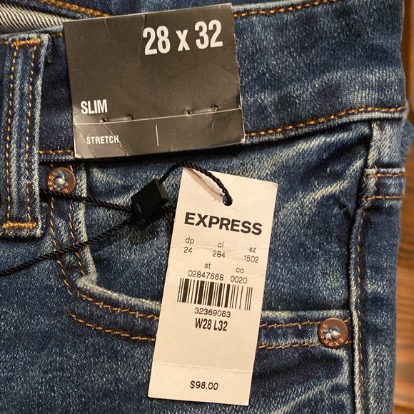 Express Men’s Slim Ripped Dark Wash Stretch Jeans NWT - Picture 6 of 8